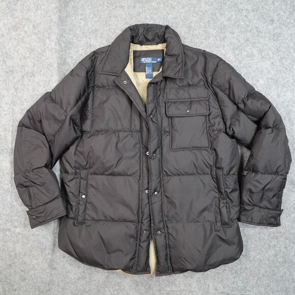 Vintage Polo Ralph Lauren Jacket Mens Medium Down Puffer Bubble Snap Front Black - Picture 1 of 11